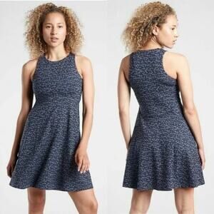 Athleta Dress Womens Small Blue Santorini Thera Traverse Geo Sleevelss Swing